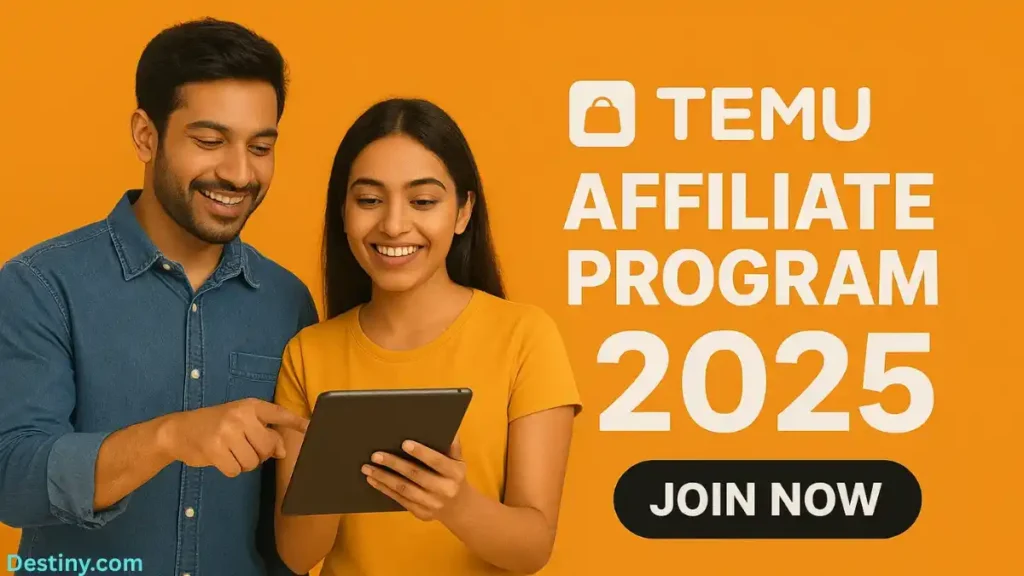 Two people sharing a tablet while exploring Temu Affiliate Program 2025.