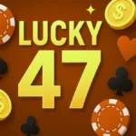 Lucky 47 Game Download – Casino style gaming banner with chips and cards