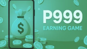 P999 game earning app with money bag illustration