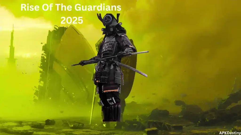 Samurai guardian with swords in futuristic battlefield