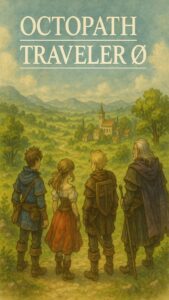 Original character artwork designed for Octopath Traveler Zero, featuring a hero in traditional RPG attire standing in an ancient ruins-themed background.