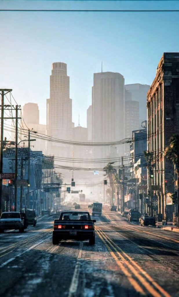 will GTA 6 be available on pc? open world city street with skyscrapers and blue sky - Grand Theft Auto 6 graphics on PC